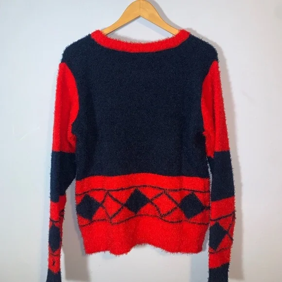 KLEW Boston red socks argyle licensed Cozy Red navy Sweater fair isle L NWT - Picture 3 of 7